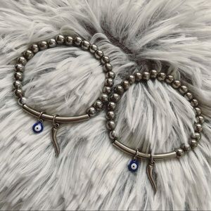 LA FORTUNATA CORNICELLO & EVIL EYE CHARM BRACELET featuring silver hematites